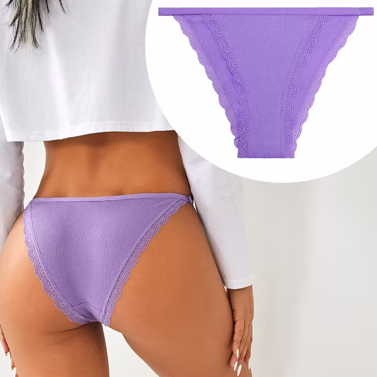Sexy Women's Culottes Maillot de bain Lingerie Thong Briefs avec bordure en dentelle