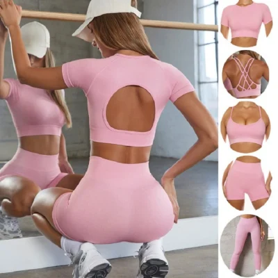 Femmes sans couture Yoga vêtements soutien-gorge Fitness manches courtes taille haute levage des fesses